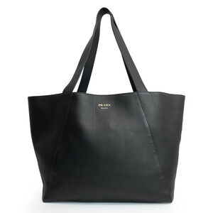 Prada Logo Tote Bag Grain Leather Black